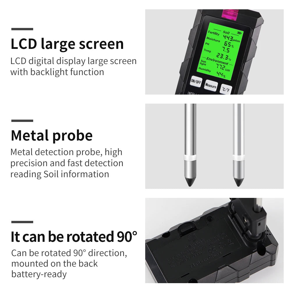 6-in-1 Soil Meter PH Moisture Fertility Temperature Humidity Light Tester for Garden