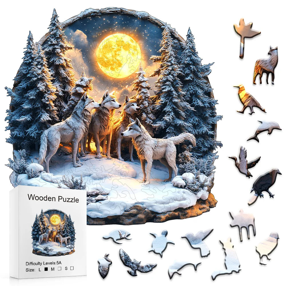 CowLost | 3d-wooden-puzzle-enchanted-wolf-forest-premium-craft-fun-a-gift-for-your-lover-home-decoration-craft-pendant |1