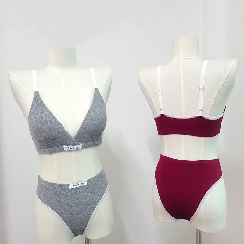 CowLost | women-push-up-bra-and-panties-set-1-3-cup-non-wire-bra-low-waist-briefs-sexy-lingerie-female-sport-bra-cotton-underwear-set |7