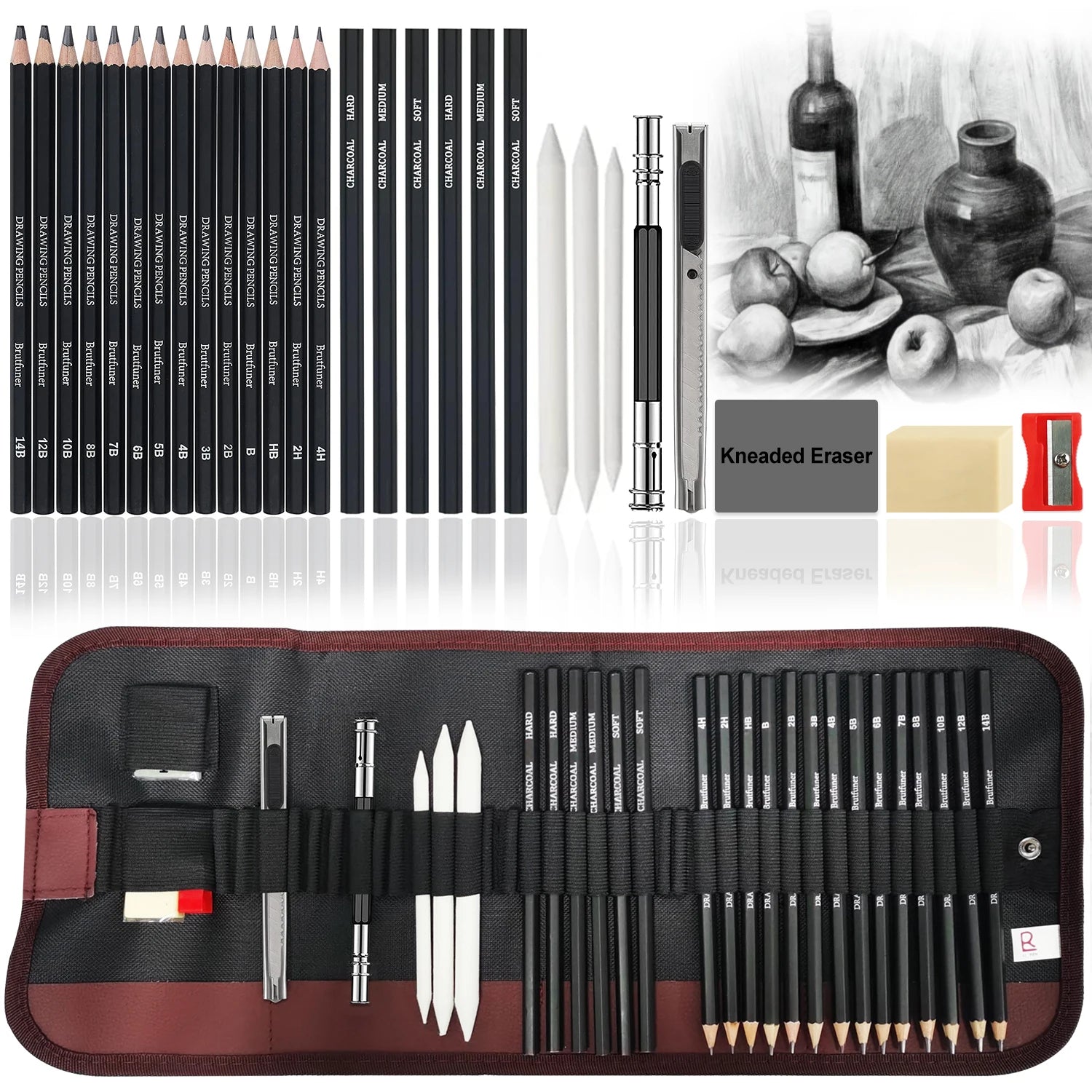 CowLost | standard-erasers-product_id-29pcs-portable-drawing-and-sketching-pencil-set-with-charcoal-sharpener-and-eraser |1