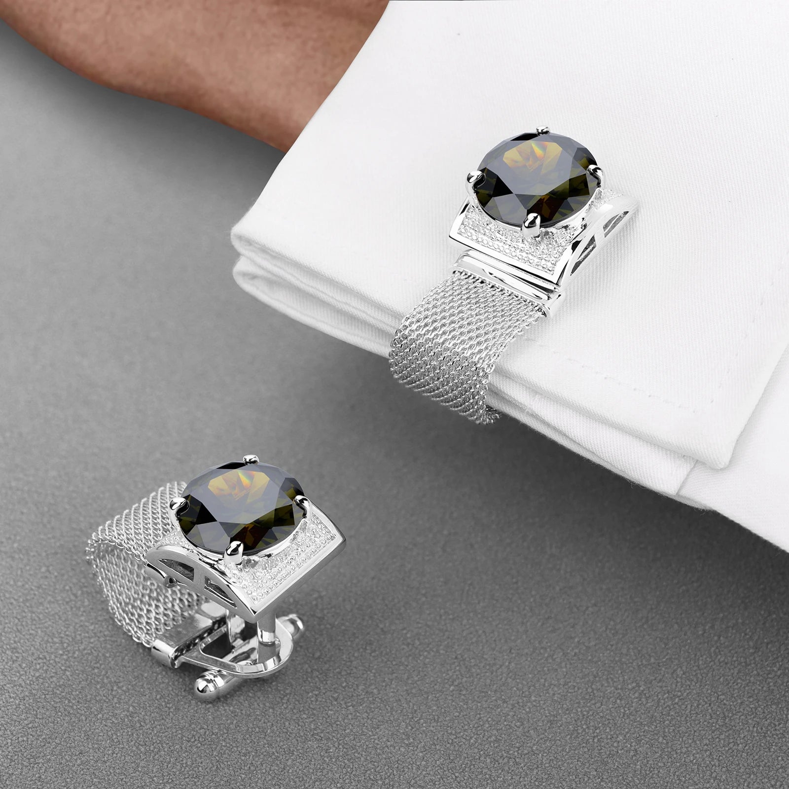 CowLost | clothing-accessories-hawson-mens-silver-birthstone-crystal-cufflinks-luxury |30