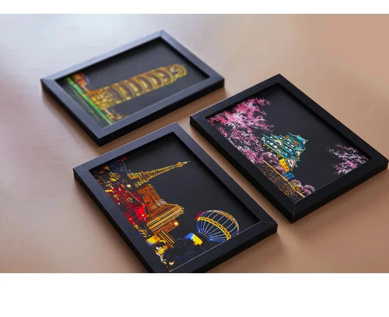 CowLost | product_id-4pcs-a5-diy-scratch-painting-set-cherry-blossoms-classical-buildings-landscapes-animals |16