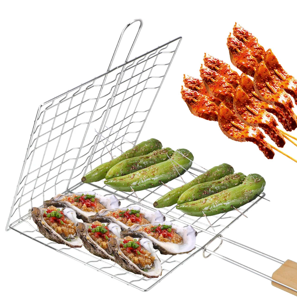 CowLost | product_id-foldable-bbq-grill-mat-with-wooden-handle-and-stainless-steel-meat-clip-holder-mesh-basket |1
