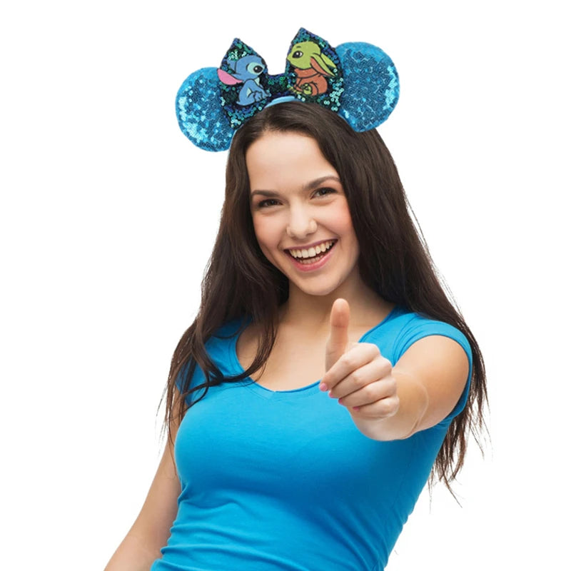 CowLost | cartoon-lilo-stitch-head-band-girls-sequins-bow-hairband |11