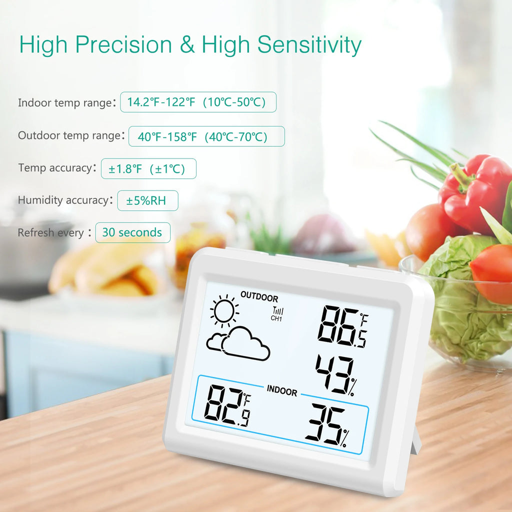 ORIA Wireless Indoor Outdoor Digital Temperature and Humidity Monitor