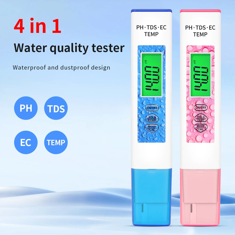 4-in-1 Digital PH Meter Water Quality Tester PH TDS EC TEMP Pen with High-Sensitivity Probe