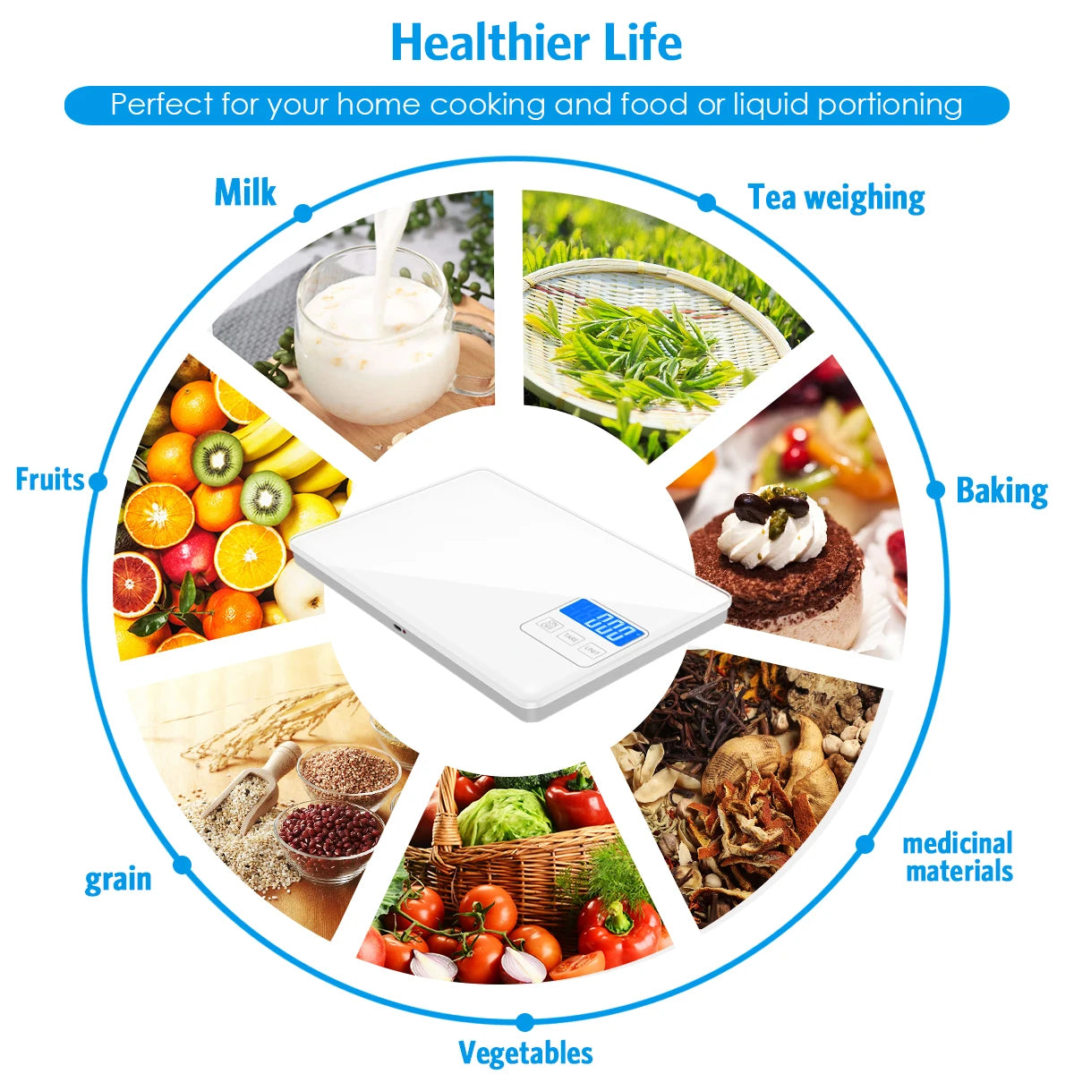 Digital Kitchen Scale 15kg/1g Rechargeable Electronic Food Scale with LCD Display