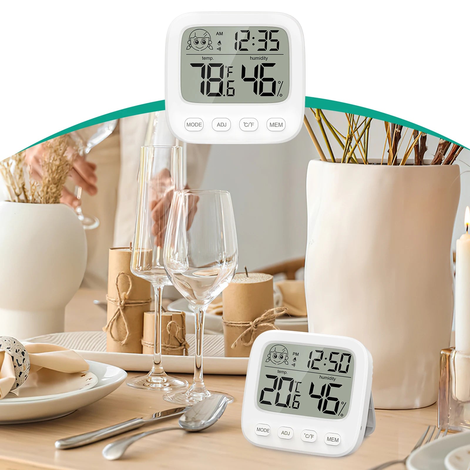 Digital Indoor Hygrometer Thermometer with Backlight Clock and Humidity Gauge for Home Office Travel