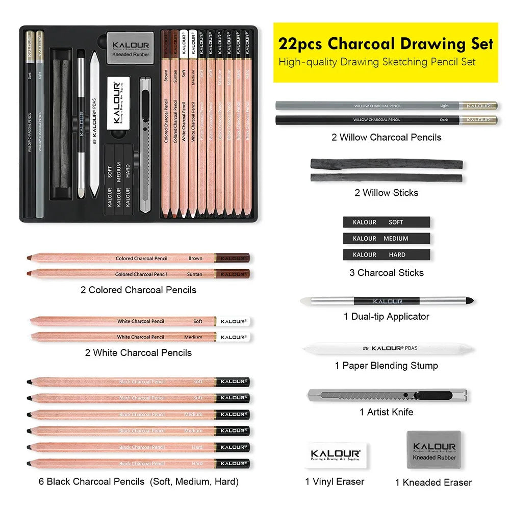 CowLost | product_id-kalour-108pcs-professional-sketching-pencil-set-with-charcoal-sticks-blending-tools-erasers |33