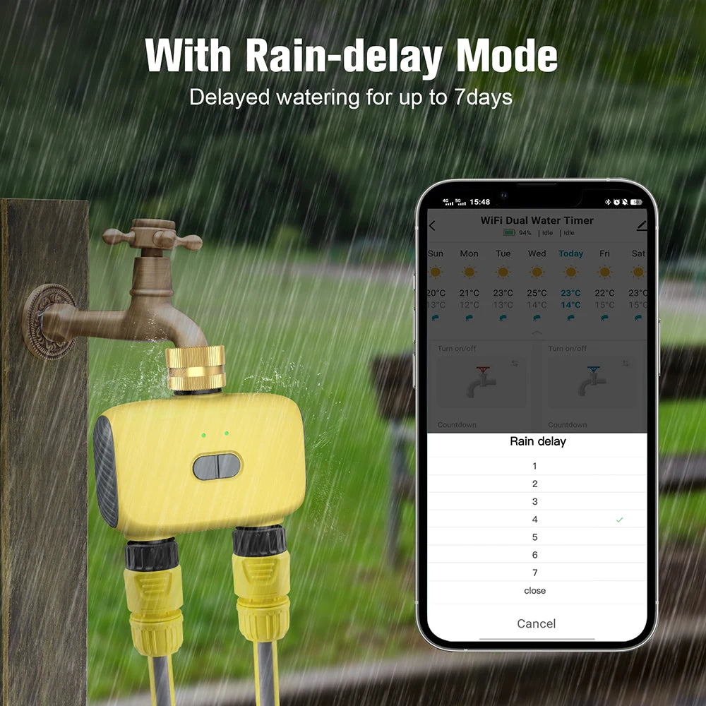 Bluetooth 2-Zone WiFi Sprinkler Timer IP55 Waterproof Garden Irrigation Controller 3/4" Faucet Timer