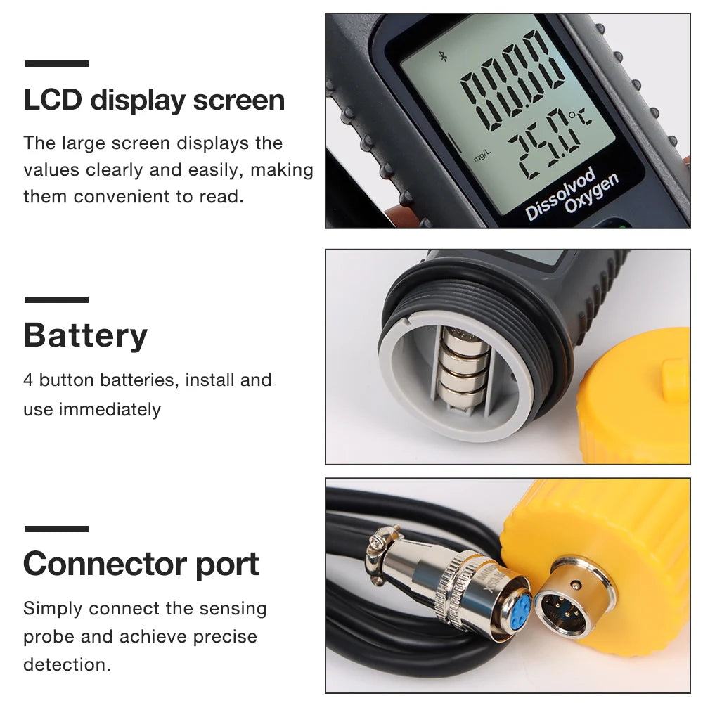 Bluetooth Digital Dissolved Oxygen Meter 0-20 mg/L DO Tester for Pool Hydroponics Aquaculture