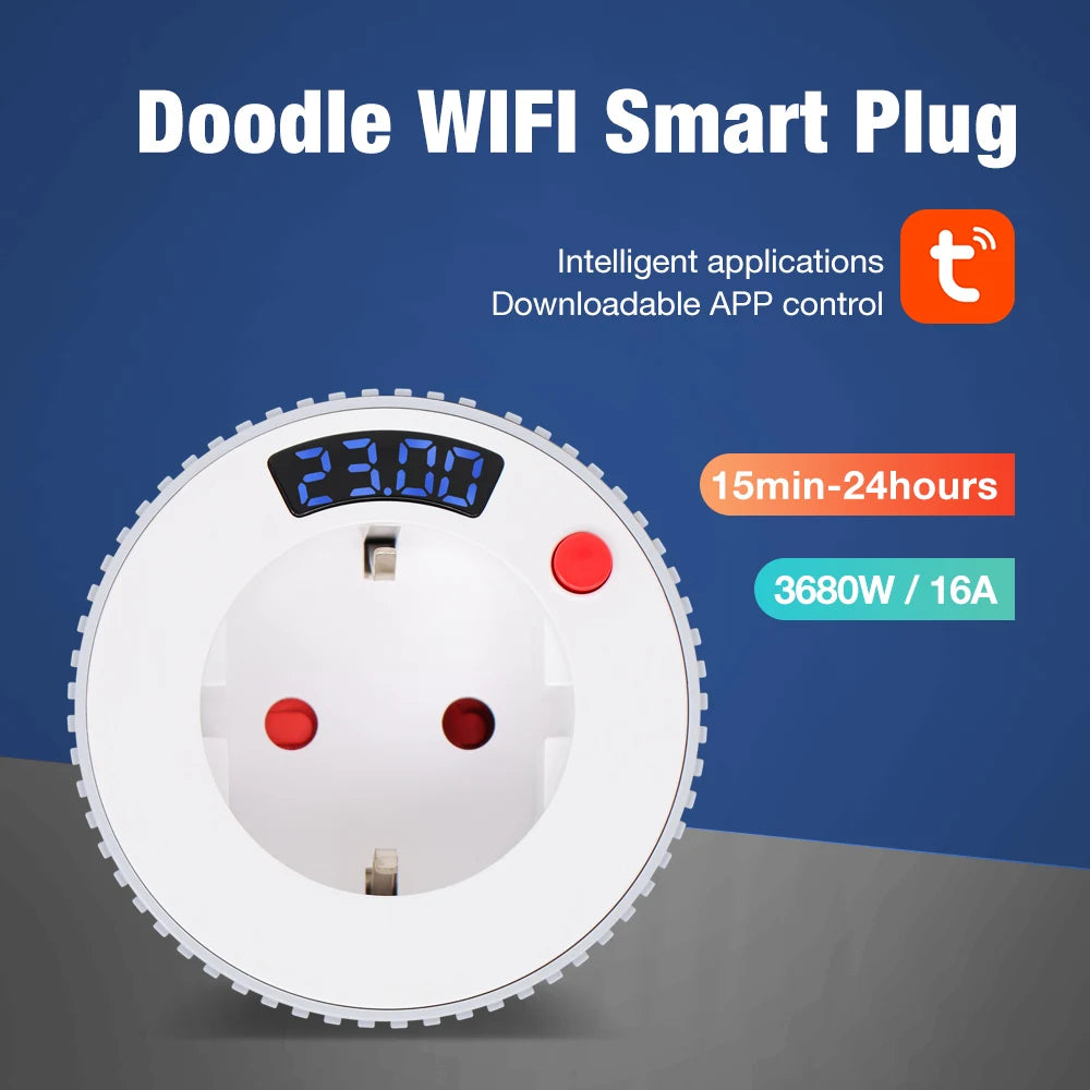 Tuya WiFi Smart Timer Socket with LCD Display and Countdown Switch