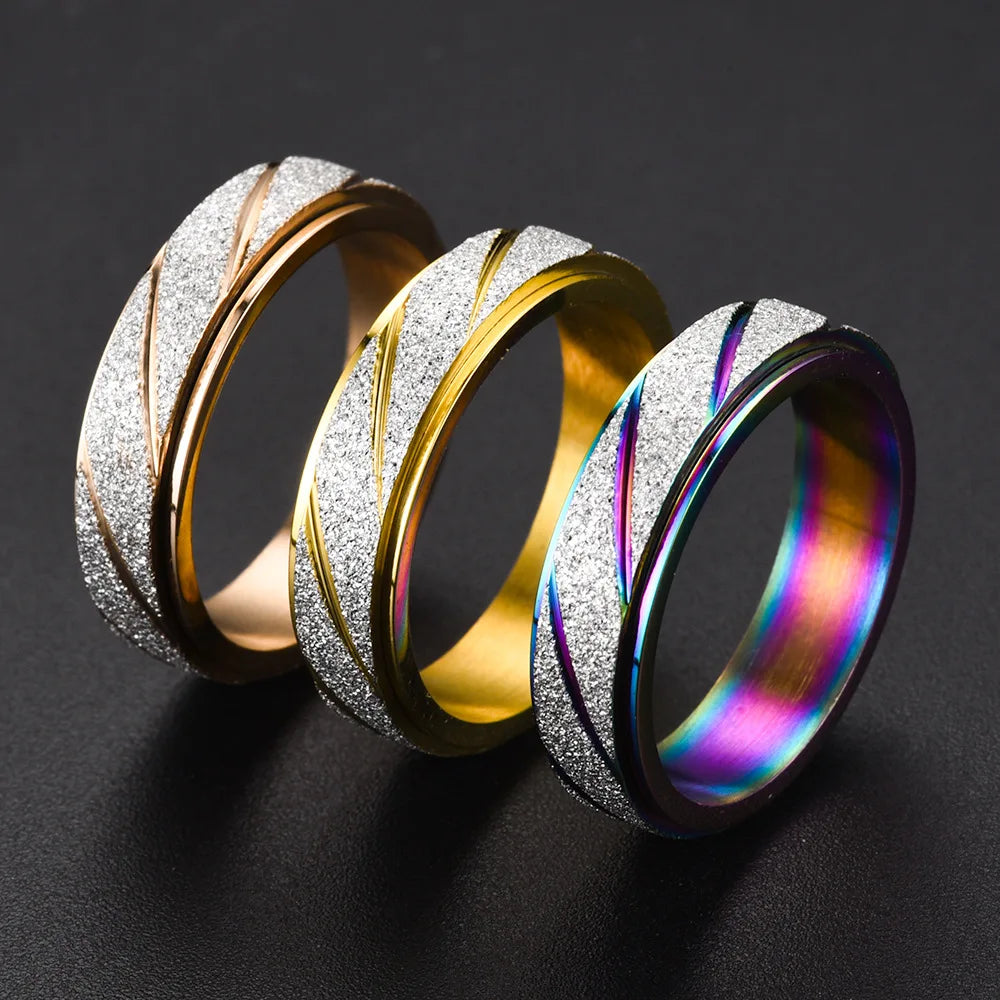 Trendy Frosted Stainless Steel Rings for Women & Men, Sizes 6-11, Wholesale Dropshipping