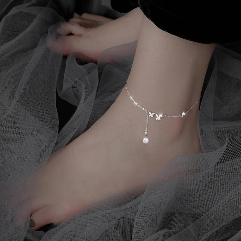 CowLost | handbags-sam-panda-925-sterling-silver-butterfly-zircon-tassel-anklet-for-women |3