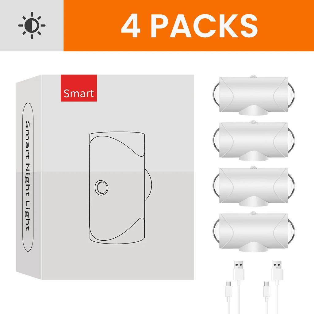 4PCS/2PCS USB Rechargeable Motion Sensor LED Night Light with 8 Effects and 3 Modes, Magnetic Dual-Sided Lamp for Stairway and Bedroom