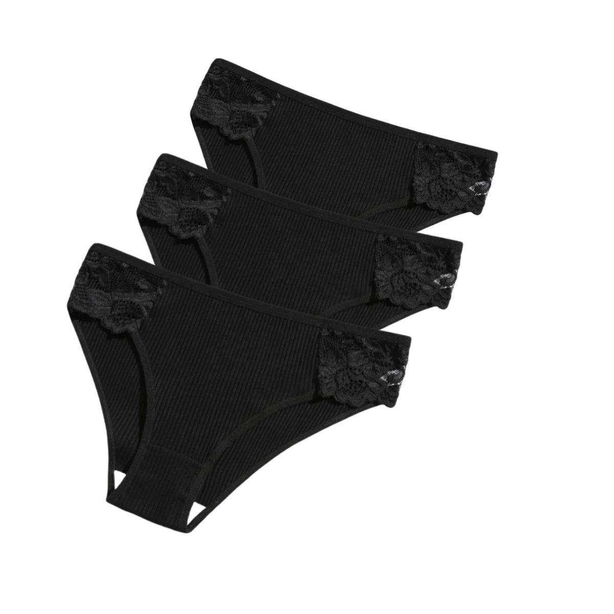 CowLost | product_id-3pcs-womens-cotton-lace-trim-low-rise-breathable-briefs-solid-panties |22