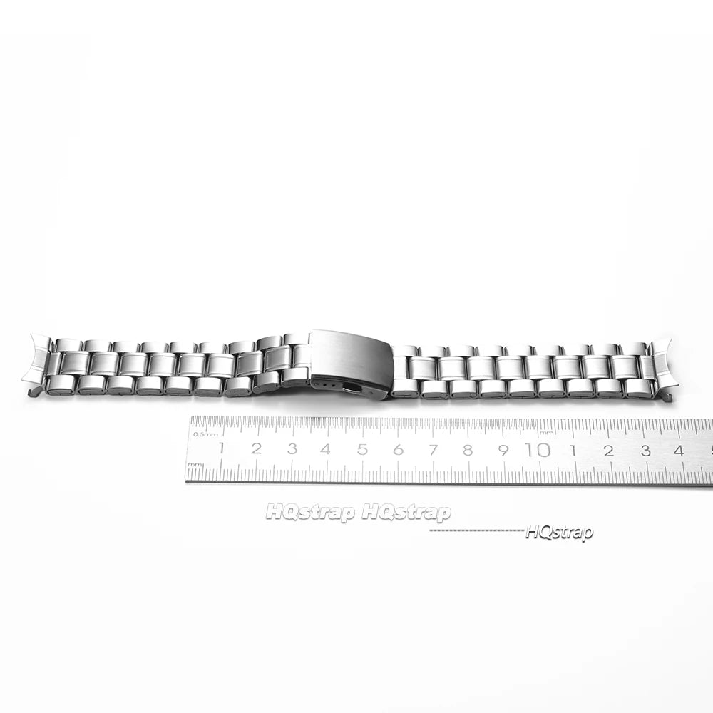 Curved End Stainless Steel Watch Strap 20mm 22mm Folding Buckle for Seiko Replacement Band