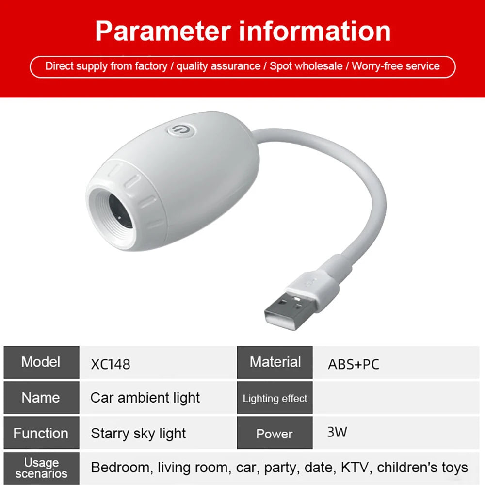 USB Car Interior LED Starry Galaxy Atmosphere Projector Light