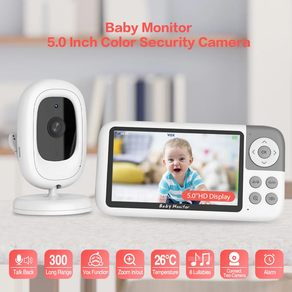 CowLost | 5-0-inch-720p-video-baby-monitor-camera-3x-digital-zoom-two-way-audio-auto-night-vision-300m-transmission-security-camera-vb618 |7