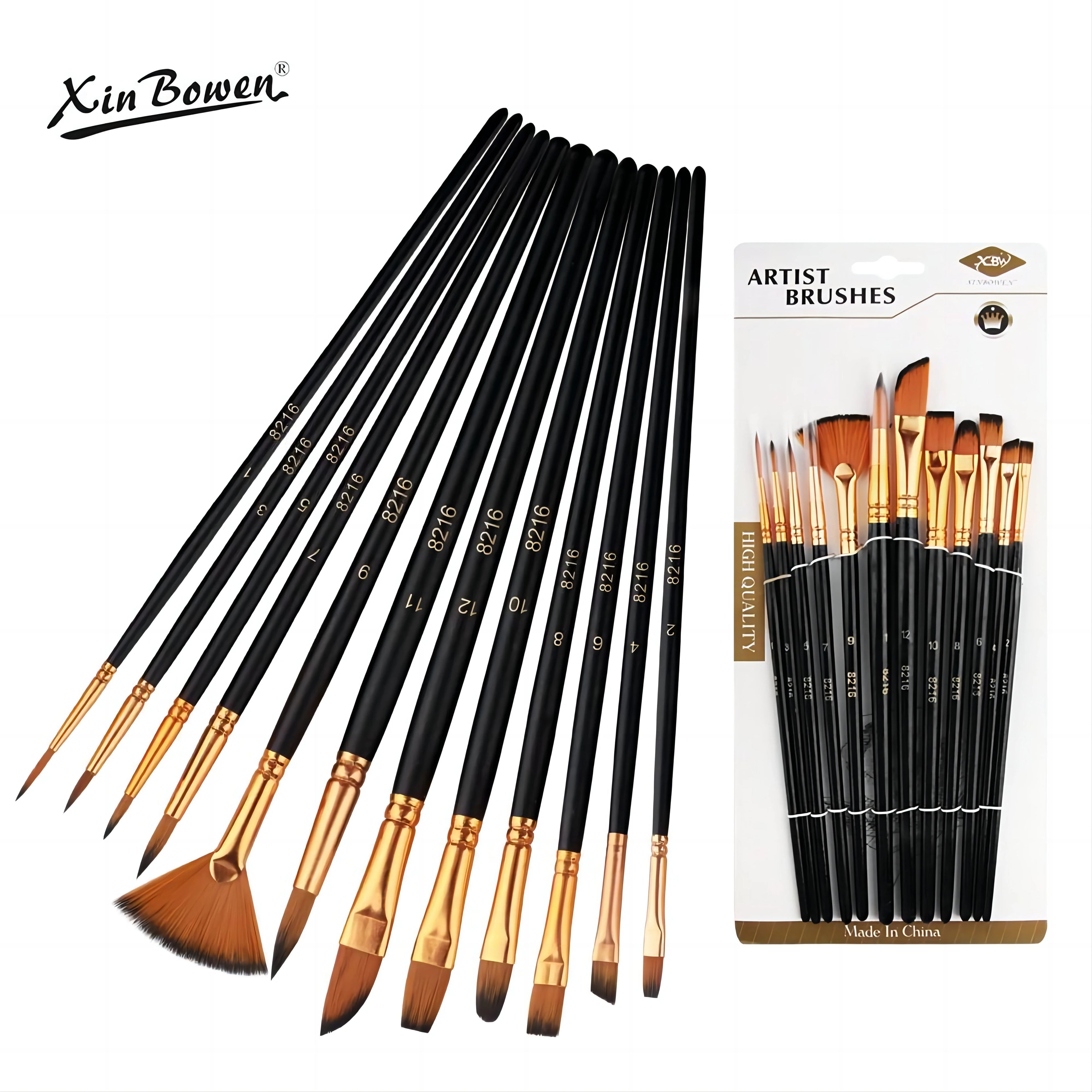 12 PCS Nylon Bristle Brush Set, Nylon Flat Brushes