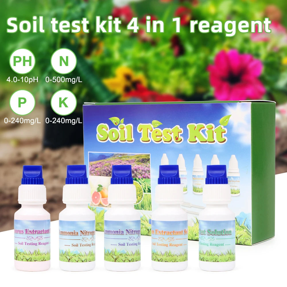 4-in-1 Soil Test Kit PH Nitrogen Phosphorus Potassium Reagent Set for Agriculture Gardening