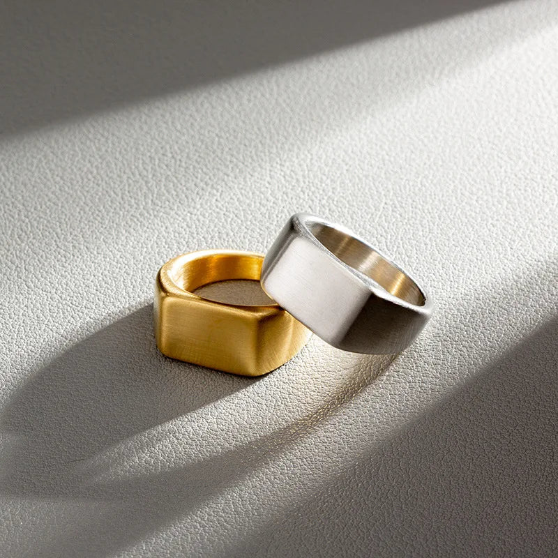 Titanium Steel Rectangular Pattern Ring for Men and Women Size 7-13 Valentine’s Day Gift