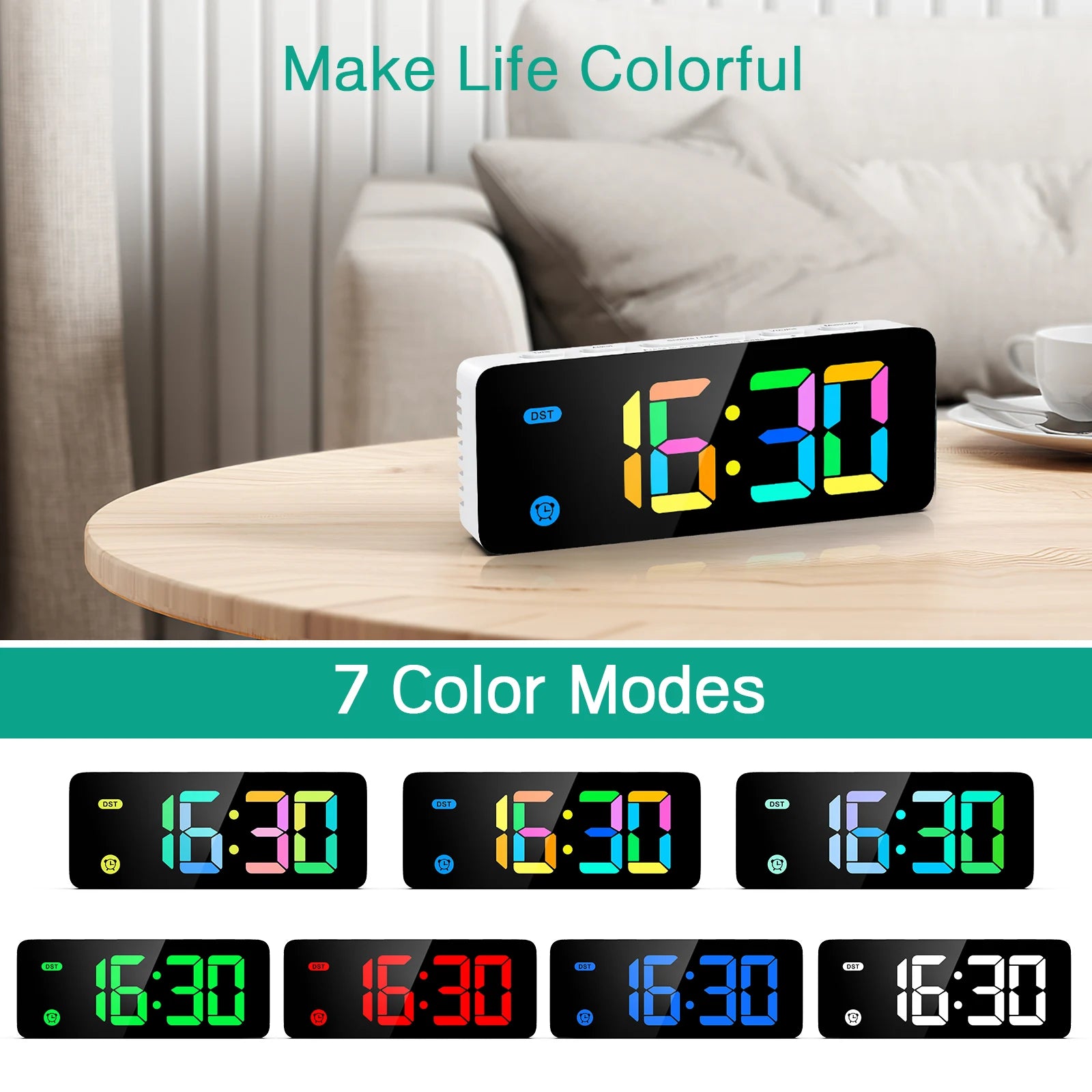 ORIA LED Digital RGB Alarm Clock with 12/24H Display for Bedroom Home Gift