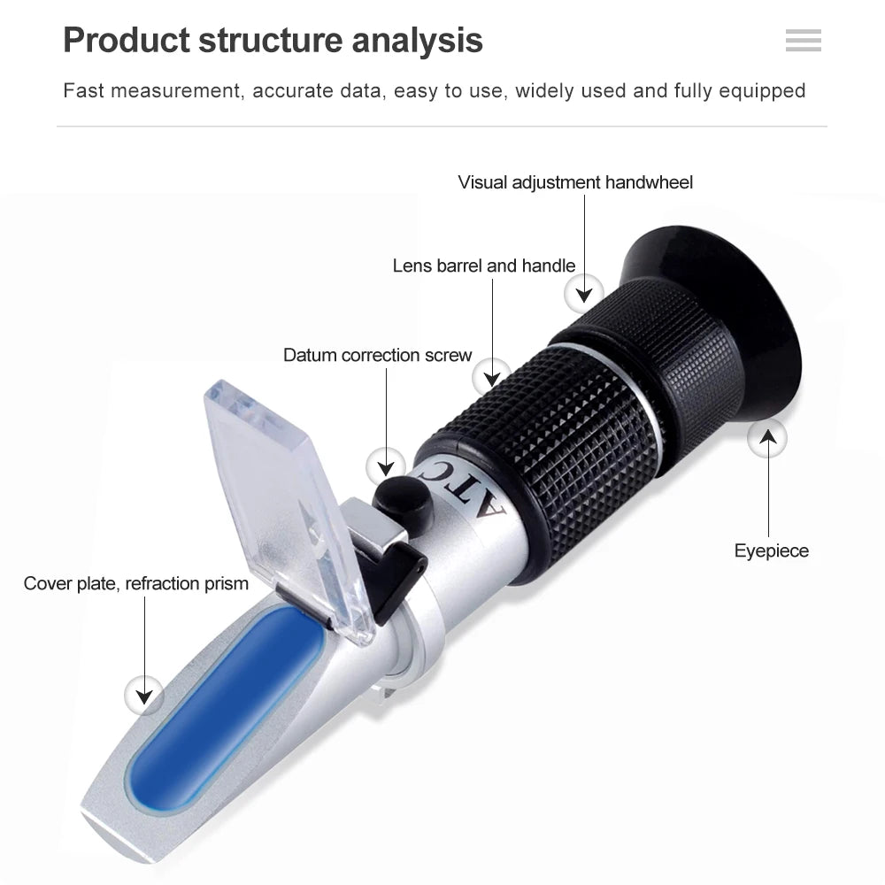 3-in-1 Portable Honey Tester Refractometer 58-90% Brix 38-43°Baume 12-27% Water Sugar Meter for Beekeepers