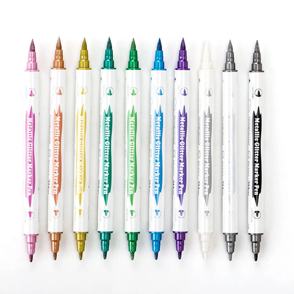 CowLost | product_id-10pcs-dual-tip-metallic-paint-markers-with-brush-fine-nibs-for-art-scrapbooking |6