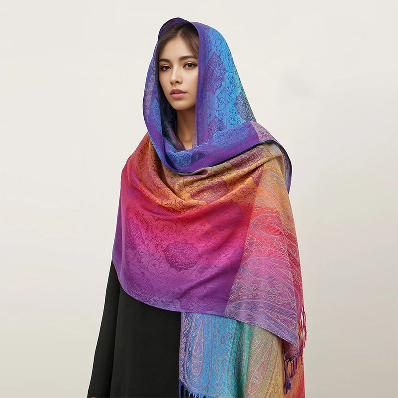 CowLost | rainbow-colors-winter-warm-thick-ethnic-style-jacquard-scarf |20