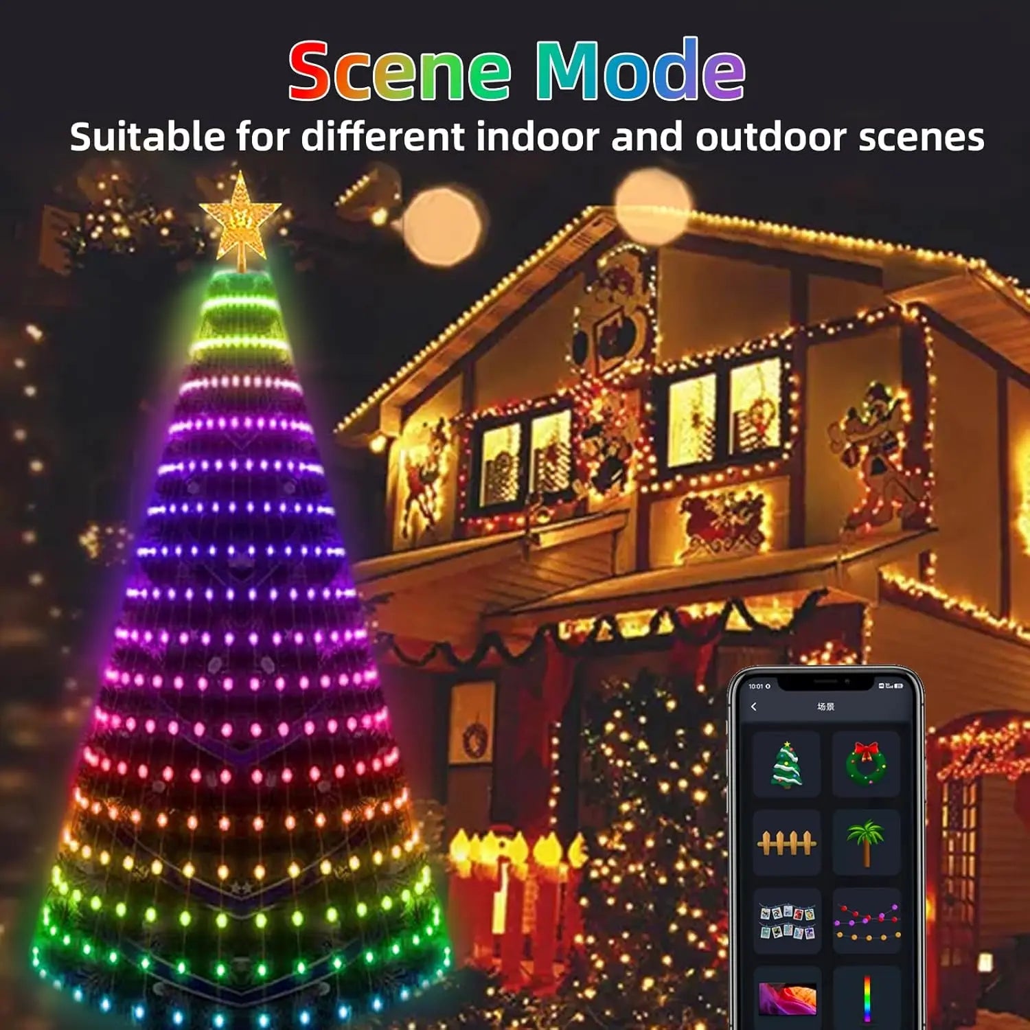 Smart Christmas Tree Lights with Star Topper, Music Sync, Remote & APP Control for Outdoor Yard Display