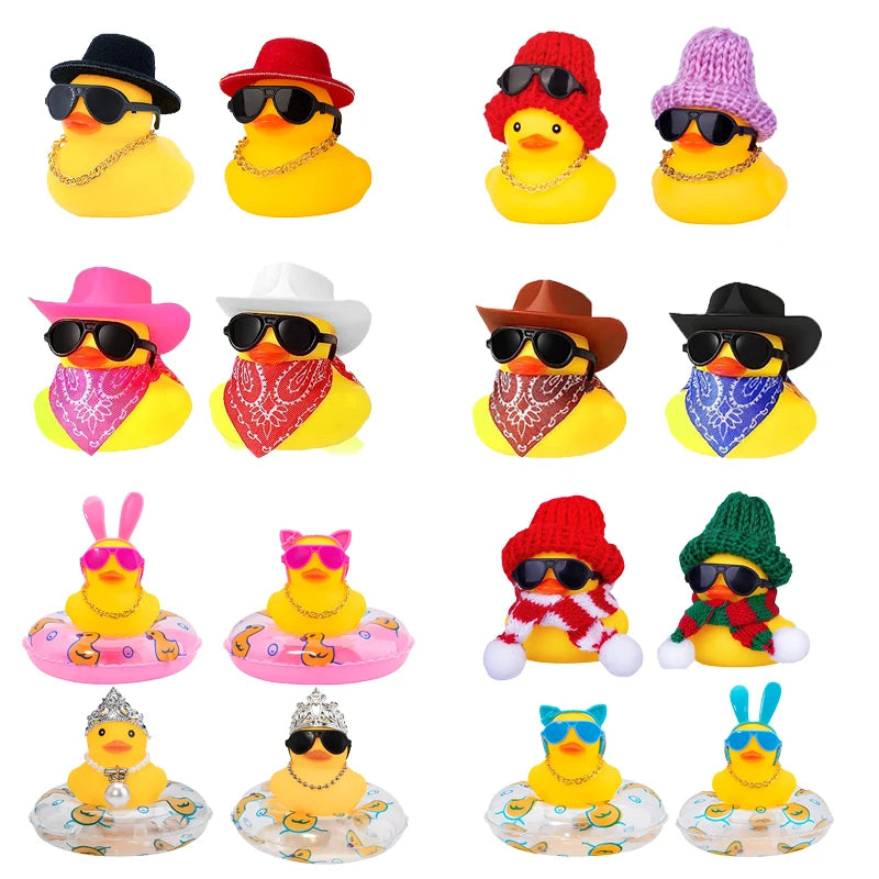 CowLost | 2-set-car-duck-mini-car-dashboard-yellow-rubber-duckies-toy-jeep-duck-party-favor-car-decoration-table-ornament-car-accessory |1