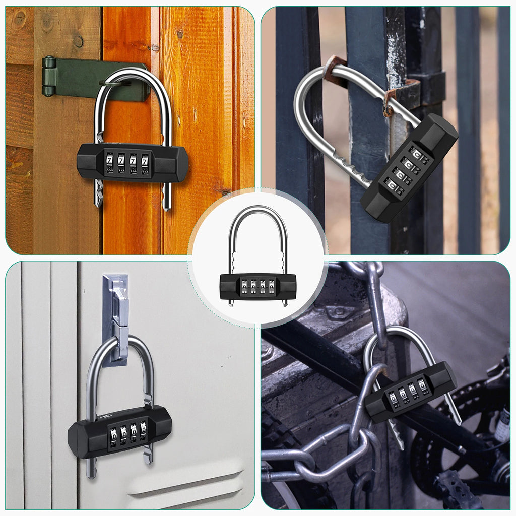 Combination 4-Digit Resettable Waterproof Padlock with Adjustable Shackle for Gym Luggage