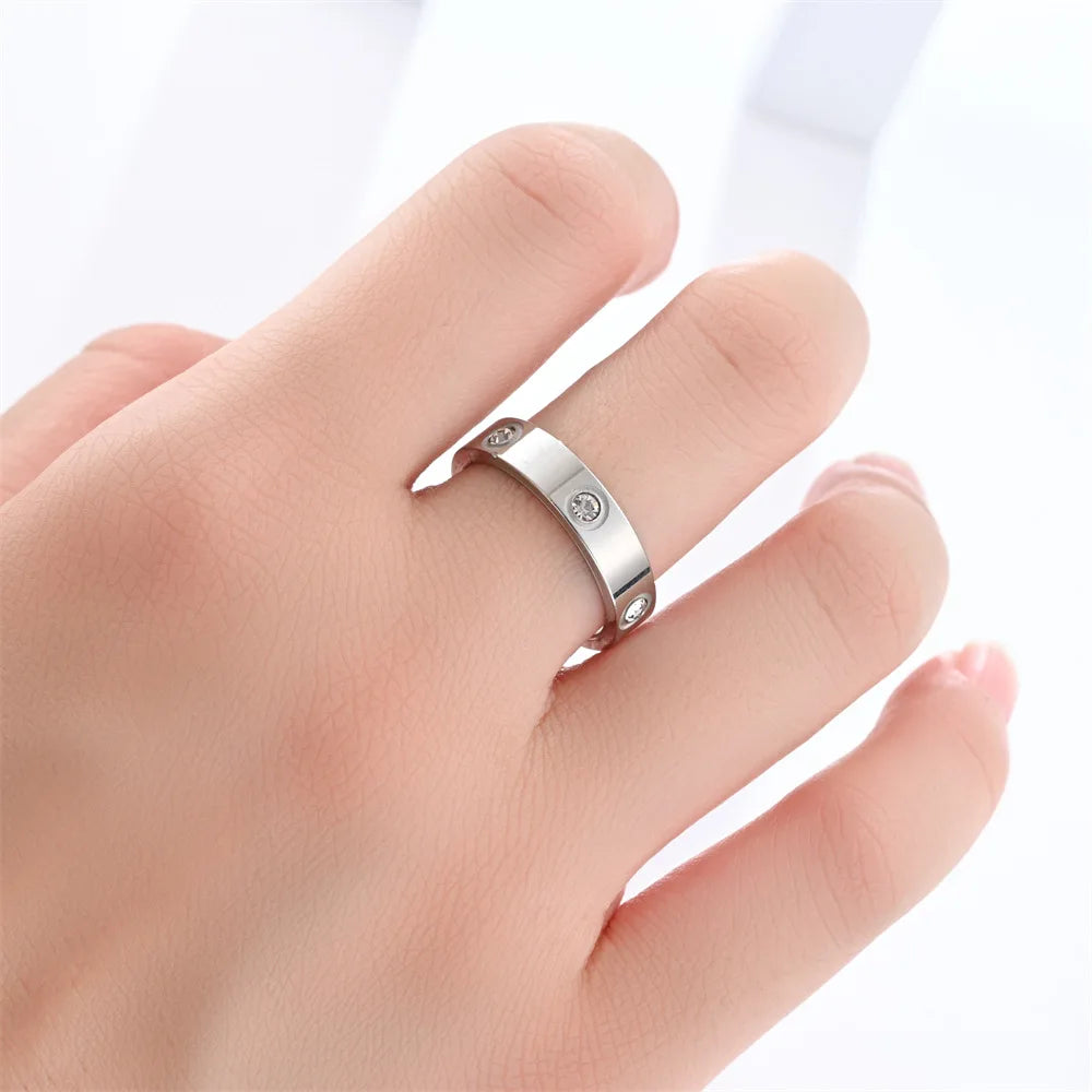Classic Polished Stainless Steel Diamond Ring Unisex Sizes 5-11 Wholesale