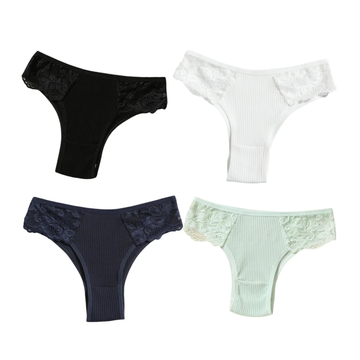 CowLost | product_id-4pcs-womens-cotton-ribbed-low-rise-brazilian-lace-briefs |19