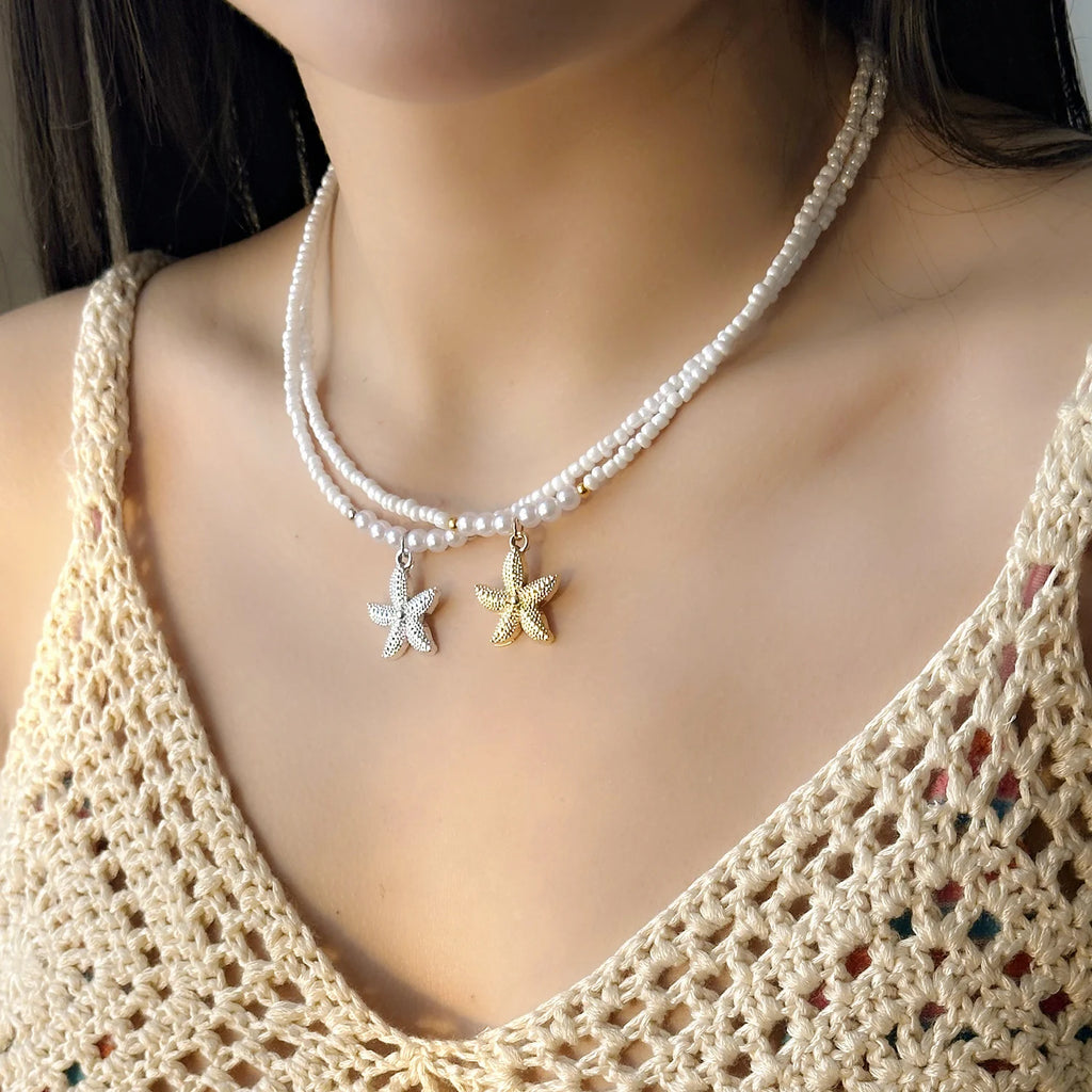 CowLost | bohemian-rice-beads-starfish-pendant-necklace-for-women-handmade-imitation-pearl-colorful-beaded-choker-summer-beach-jewelry |3