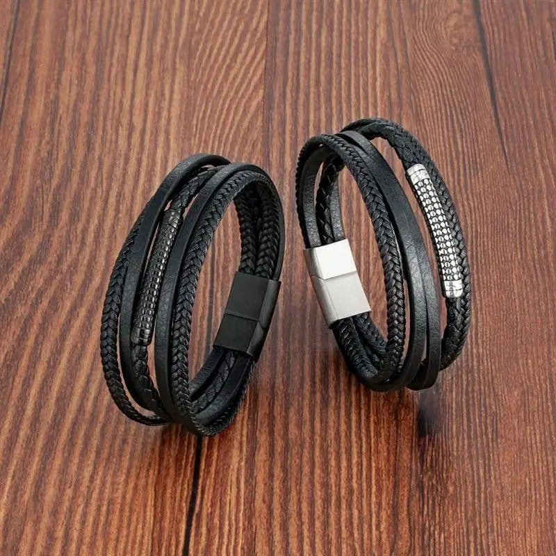 CowLost | multilayer-stainless-steel-insert-bracelet-viking-leather-bracelets-for-men |14
