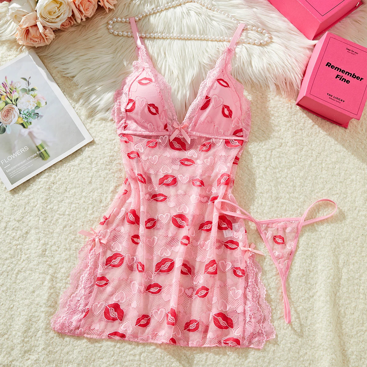 CowLost | lips-prints-pink-lace-sexy-lingerie-women |1