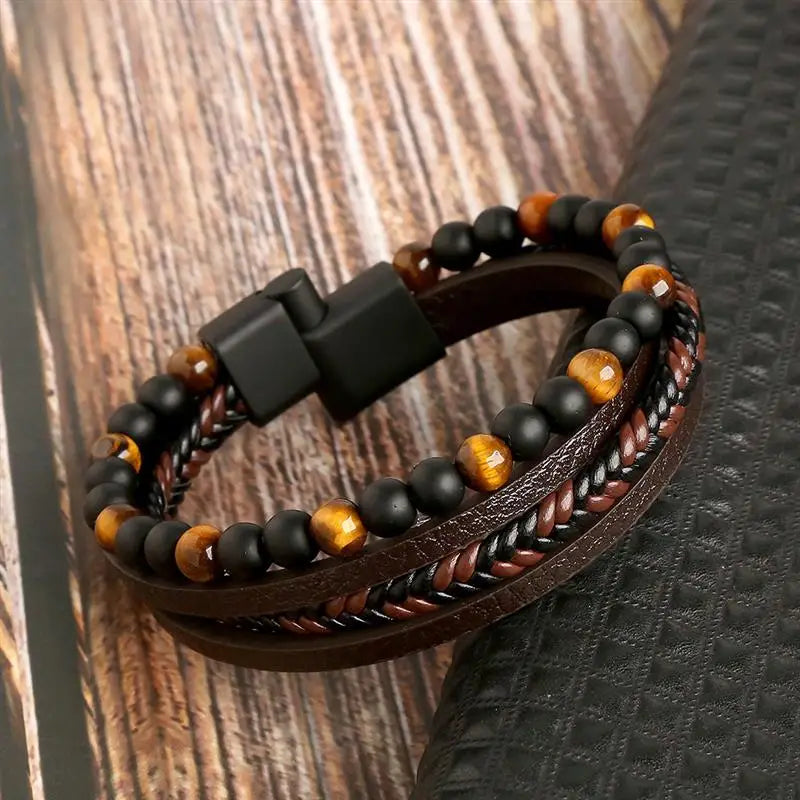 CowLost | jiayiqi-leather-bracelet-punk-hip-hop-metal-charm-tiger-eye-stone-beads-multi-layer-bracelet-for-men |10