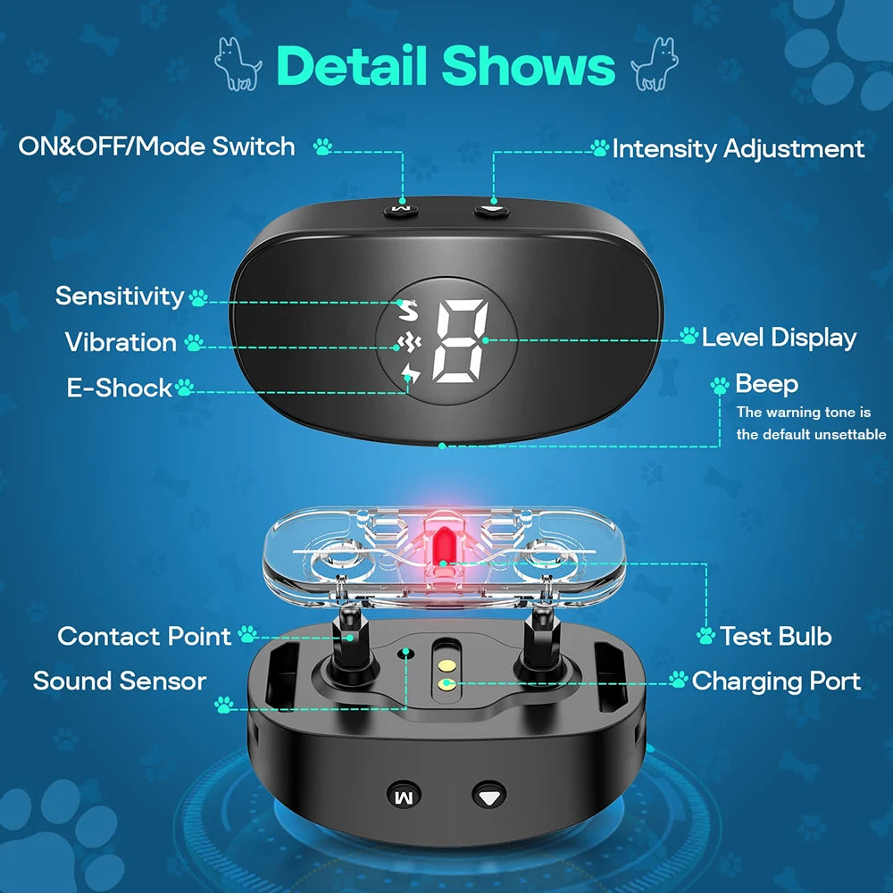 Rechargeable Automatic Anti Barking Dog Collar IP67 Waterproof Shock & Vibration Training Collar for 8-120lbs Dogs
