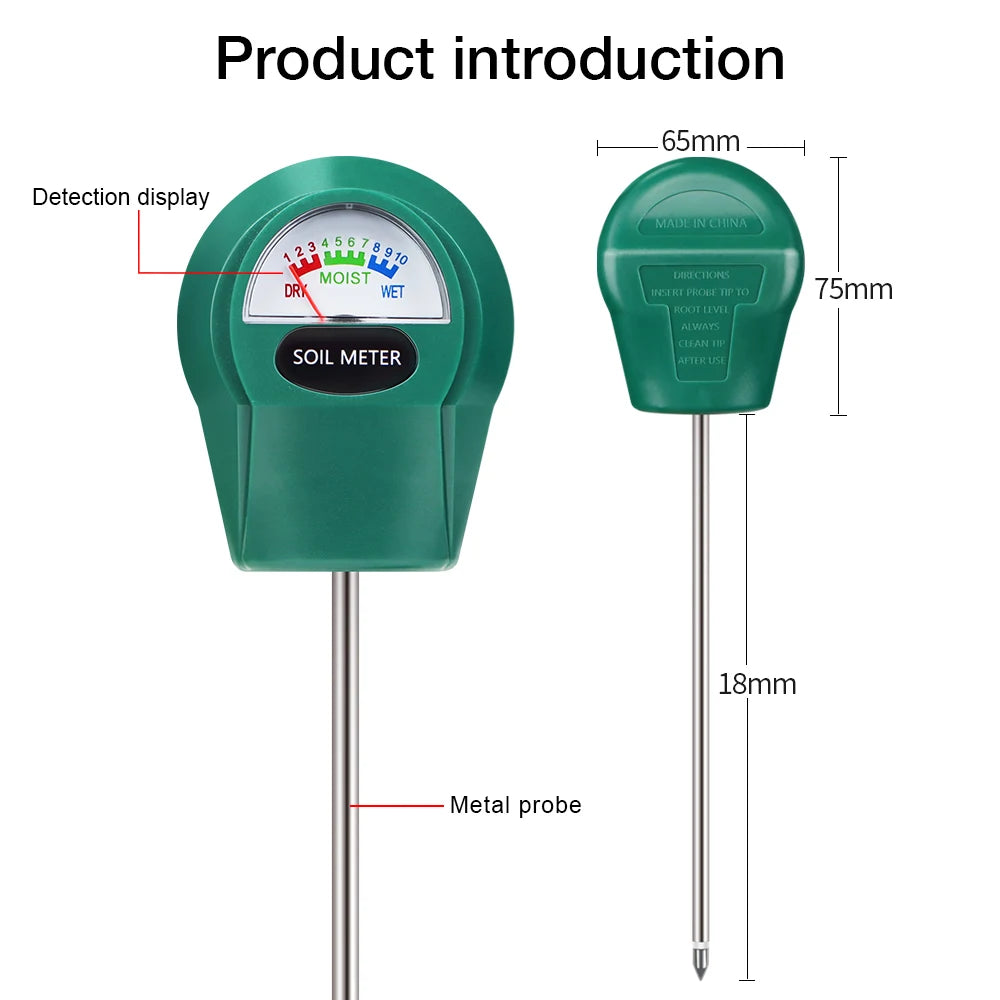 Handheld Soil PH, Moisture & Fertility Meter with Metal Probe No Batteries Needed