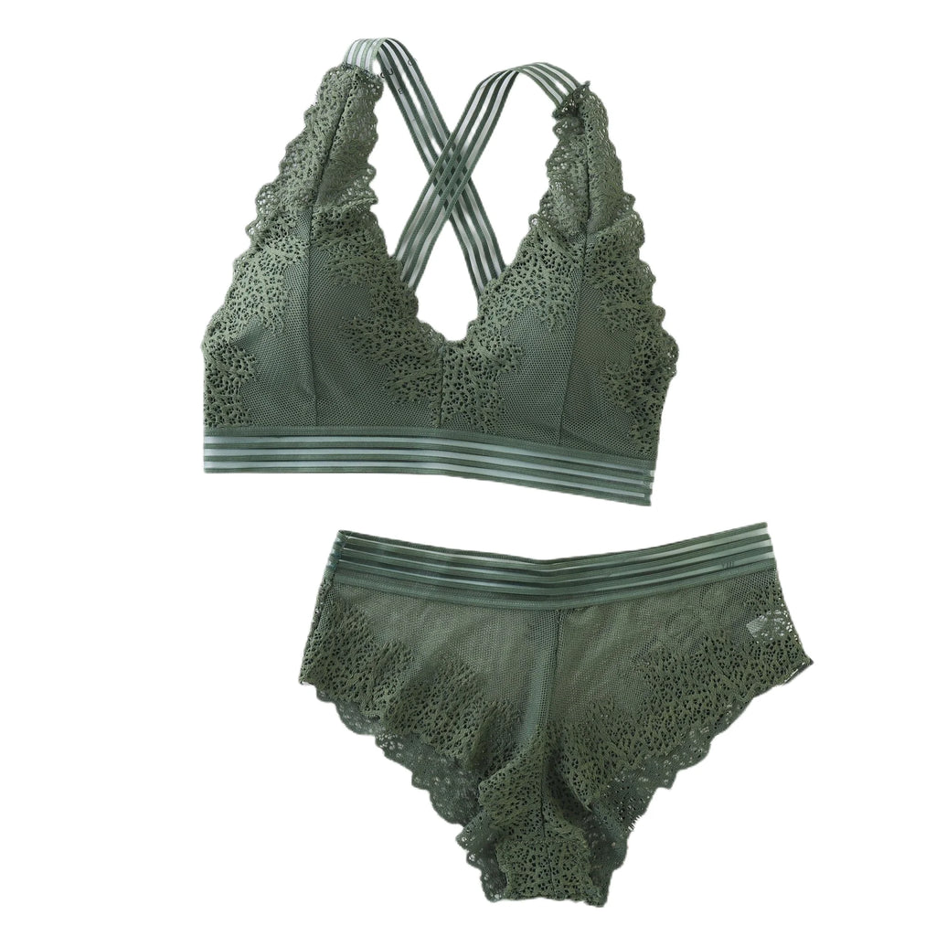 CowLost | deep-v-lace-bras-women-sexy-lingerie-set-nonwire-bra-low-waist-briefs-padded-underwear-female-floral-lace-bra-panties-set |5