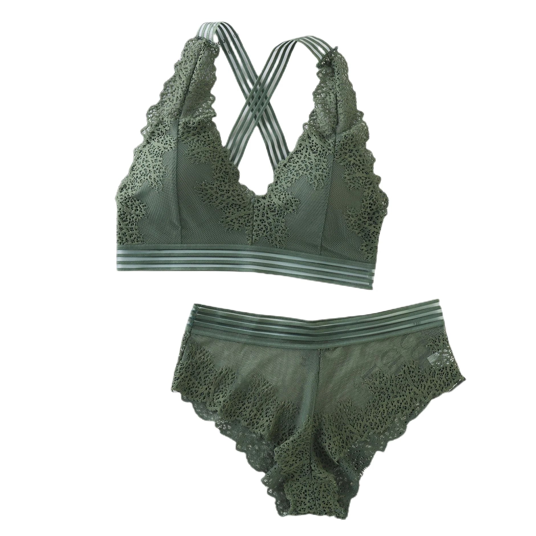 CowLost | deep-v-lace-bras-women-sexy-lingerie-set-nonwire-bra-low-waist-briefs-padded-underwear-female-floral-lace-bra-panties-set |5