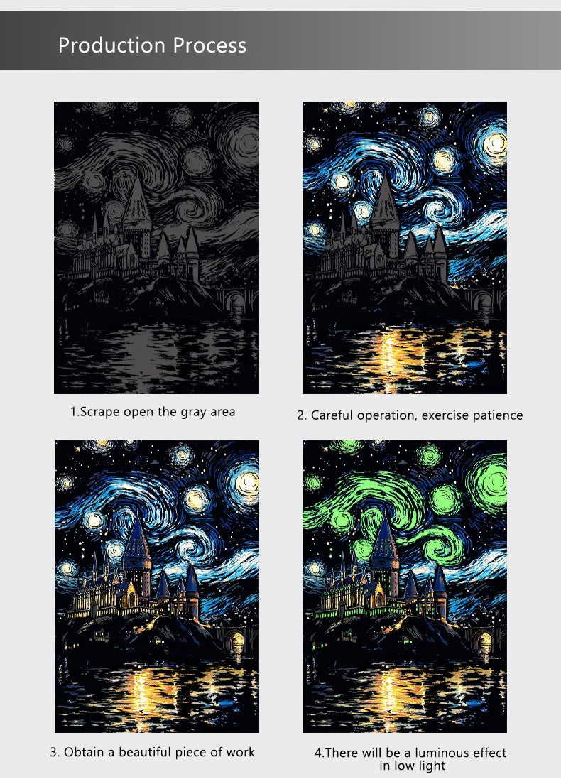CowLost | product_id-4-pcs-a5-noctilucent-diy-scratch-painting-set-castle-landscape-animal-night-scenes |13
