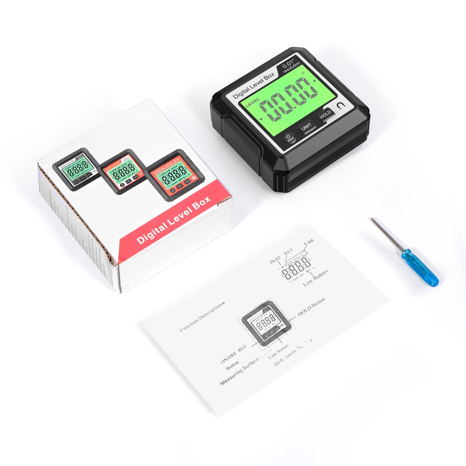 Digital Magnetic Inclinometer LCD Backlight Angle Finder 4x90° Protractor Level Box for Woodworking