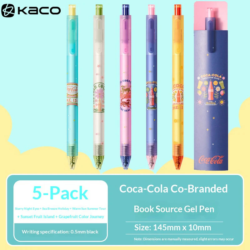 CowLost | product_id-5pcs-kaco-coca-cola-co-branded-gel-pens-0-5mm-quick-dry-ink-ergonomic-grip |1