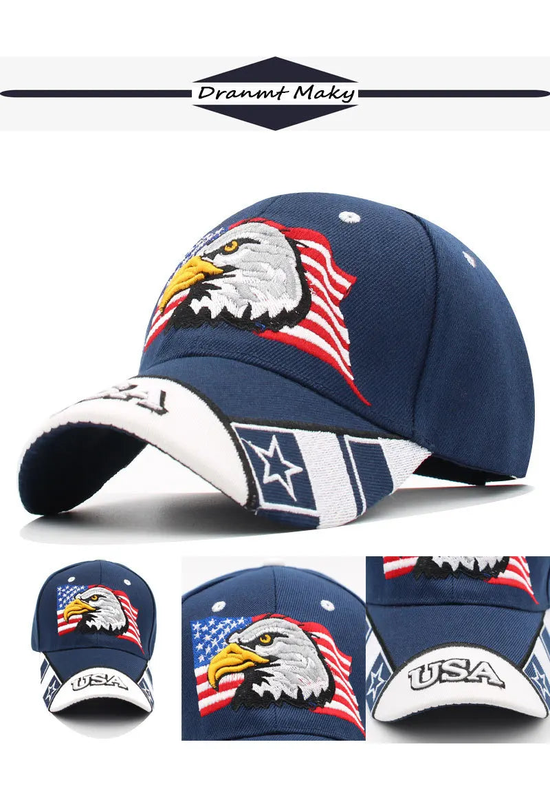 CowLost | mens-animal-baseball-cap-patriotic-bald-eagle-and-american-flag-snapback-caps |10