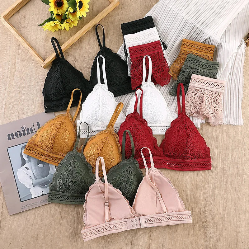 CowLost | product_id-women-s-lace-v-neck-triangle-cup-bralette-with-adjustable-padded-straps-solid-color |1