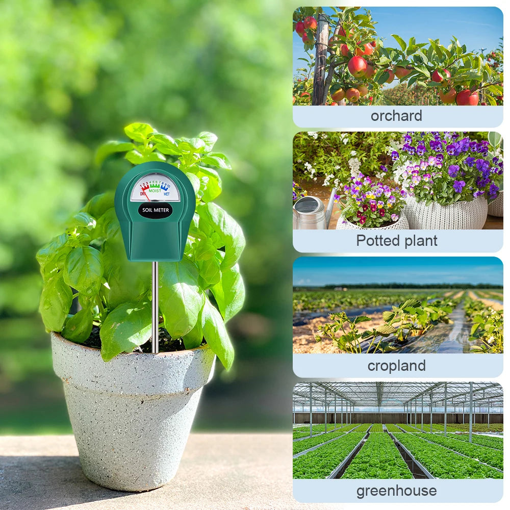 Handheld Soil PH, Moisture & Fertility Meter with Metal Probe No Batteries Needed