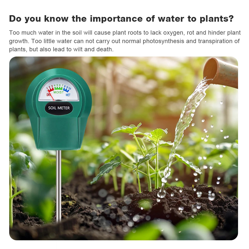 Handheld Soil PH, Moisture & Fertility Meter with Metal Probe No Batteries Needed